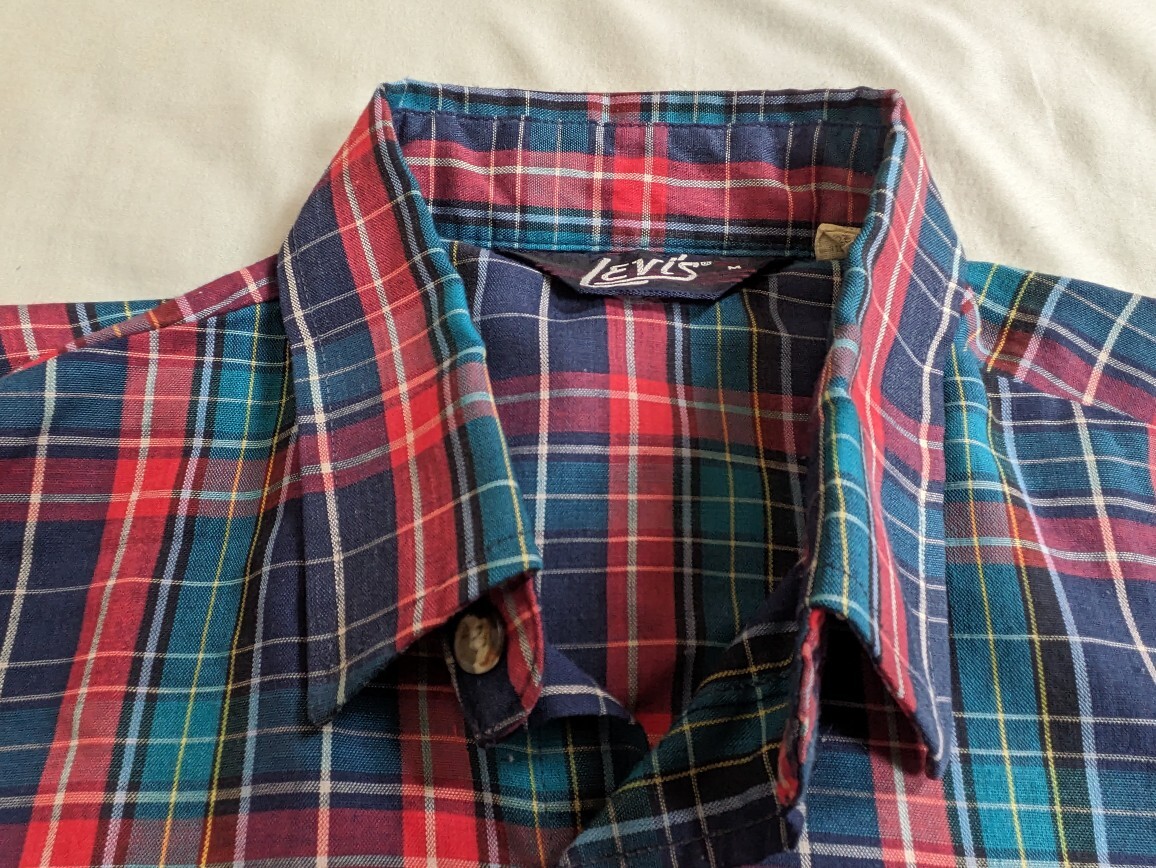 USA製 Levi's リーバイス 70年代 ビンテージ 長袖シャツ Mサイズ チェック 薄手 即決 拍卖