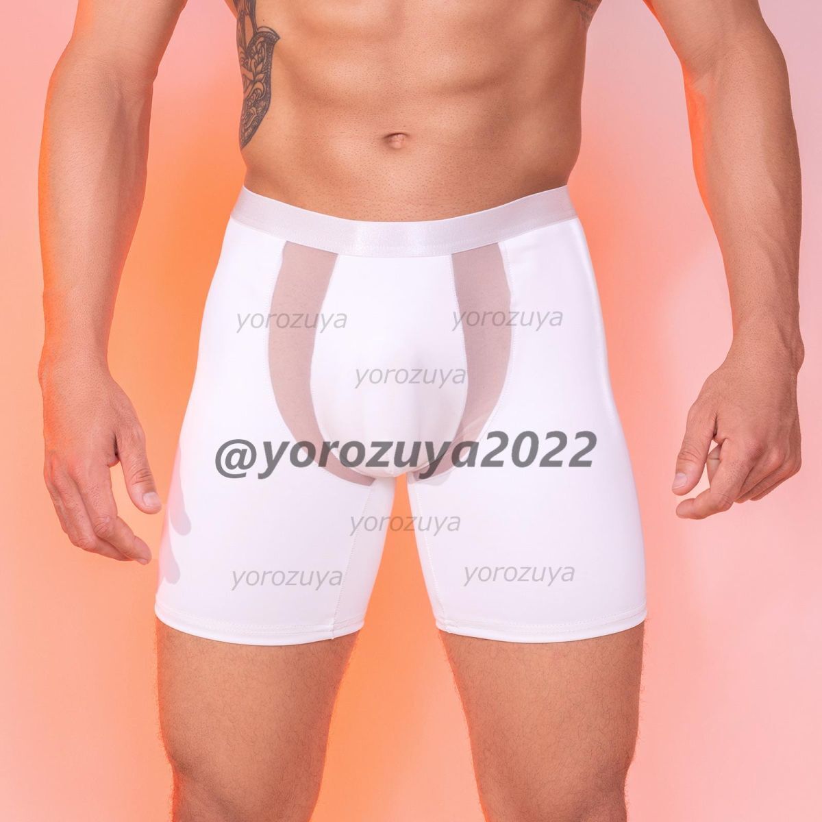 175-197-19 レザー ボクサー ロングスパッツ ランジェリー【ホワイト,F】男性 セクシー ショーツ インナー ゲイ アンダーウェア パンツ .2拍卖