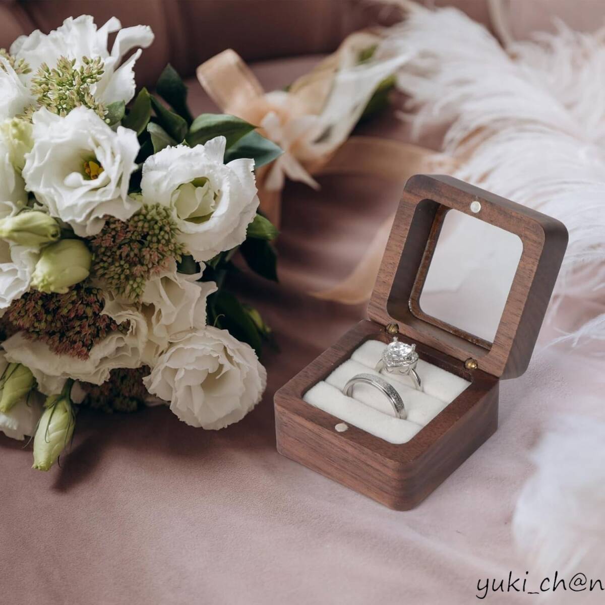 指輪 ケース リングケース ミニジュエリーボックス 収納ケース 木製 プロポーズ 婚約指輪 持ち運び 携帯用 シンプル 2枚入 窓付き正方形白拍卖