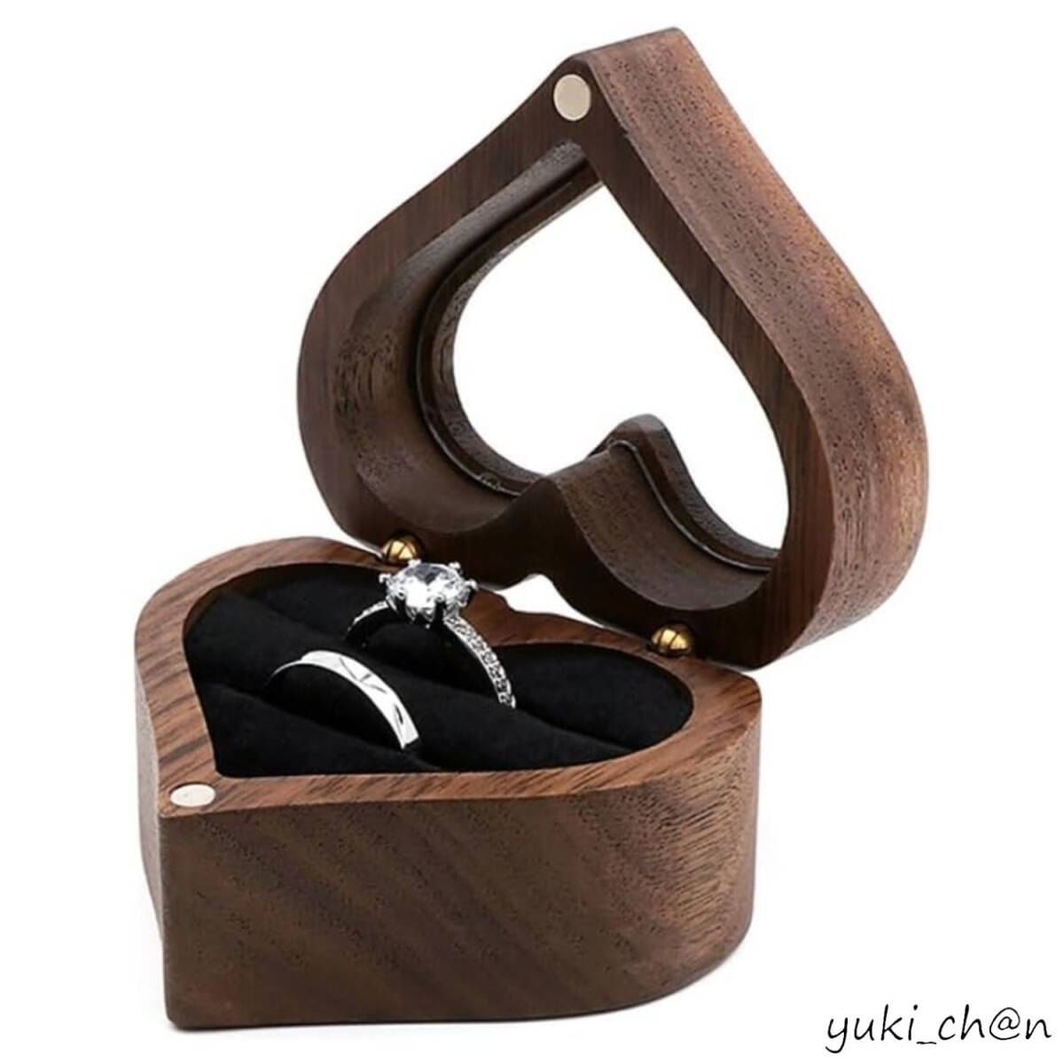 リングケース 指輪ケース ジュエリーボックス ミニアクセサリーケース ハート型 木製 小物入れ 携帯用 結婚指輪 ギフト 贈り物拍卖