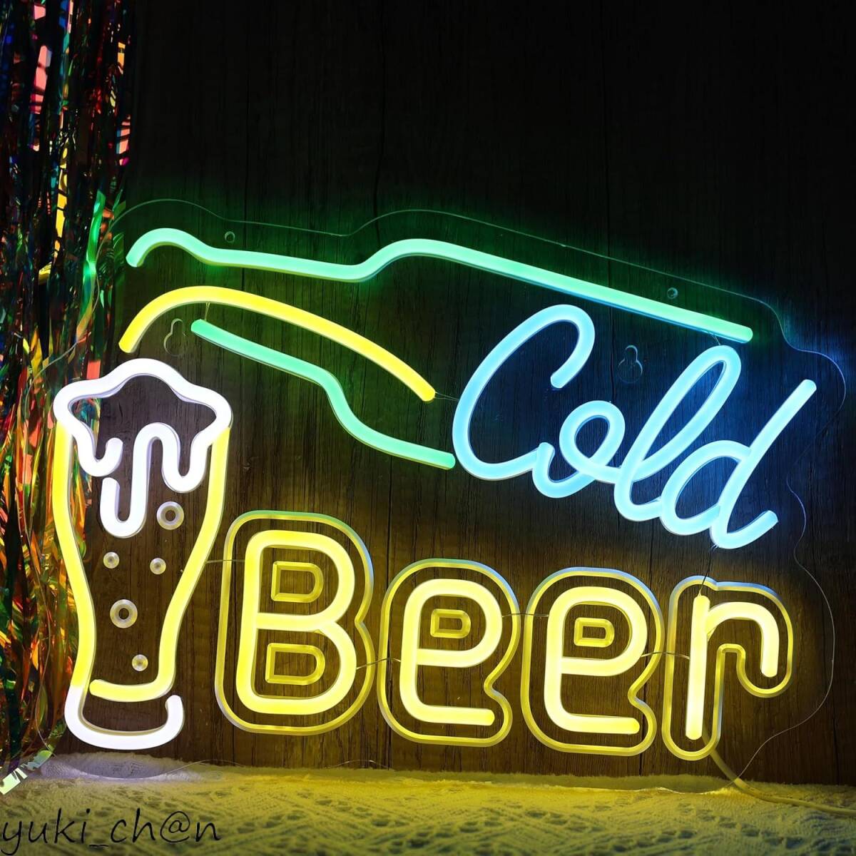 ビールネオンサインライト お酒 Cold Beer 居酒屋標識サイン 壁掛け式LEDネオン バー 料理店 酒処に適用 USBパワード 40×29cm拍卖