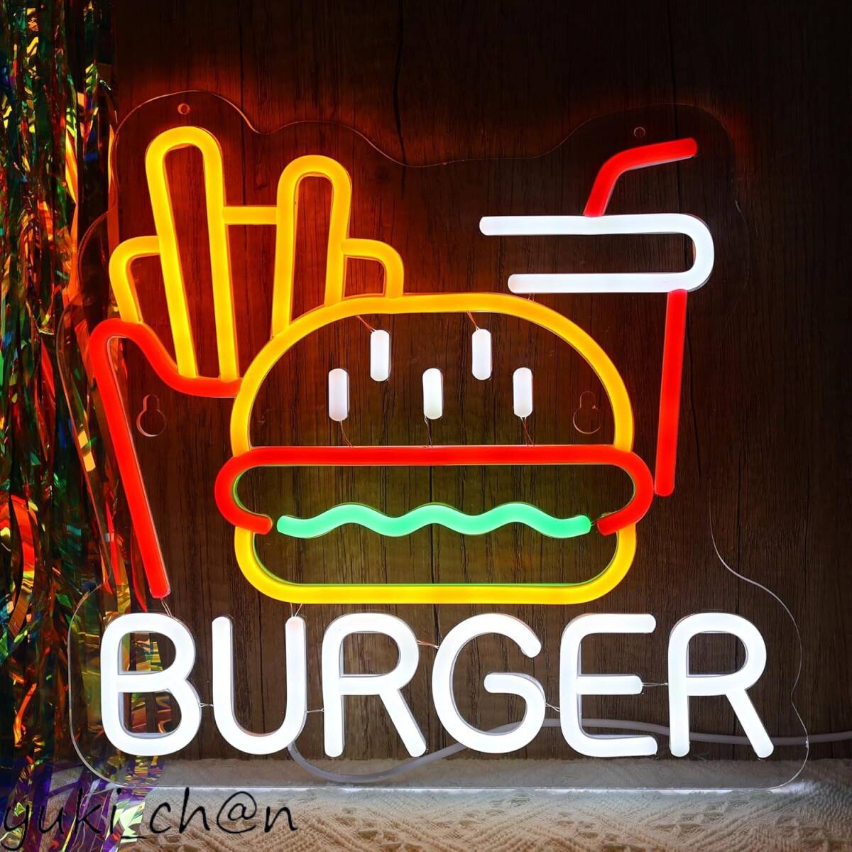 ネオンサイン ハンバーガー 洋食店ネオンライト標識看板 店舗インテリア 居酒屋 飲食店 LED ネオン管ライト USBパワード 32×30cm拍卖