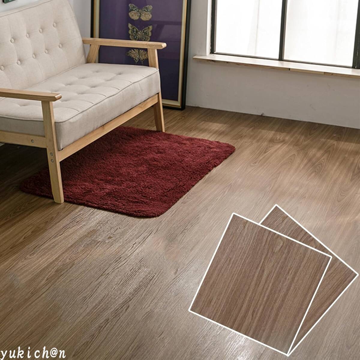 フロアタイル 濃い木目 42枚 フローリングシート 四角形 リノベーション 接着剤不要 貼ってはがせる 粘着シート 厚手 防水 抗菌拍卖