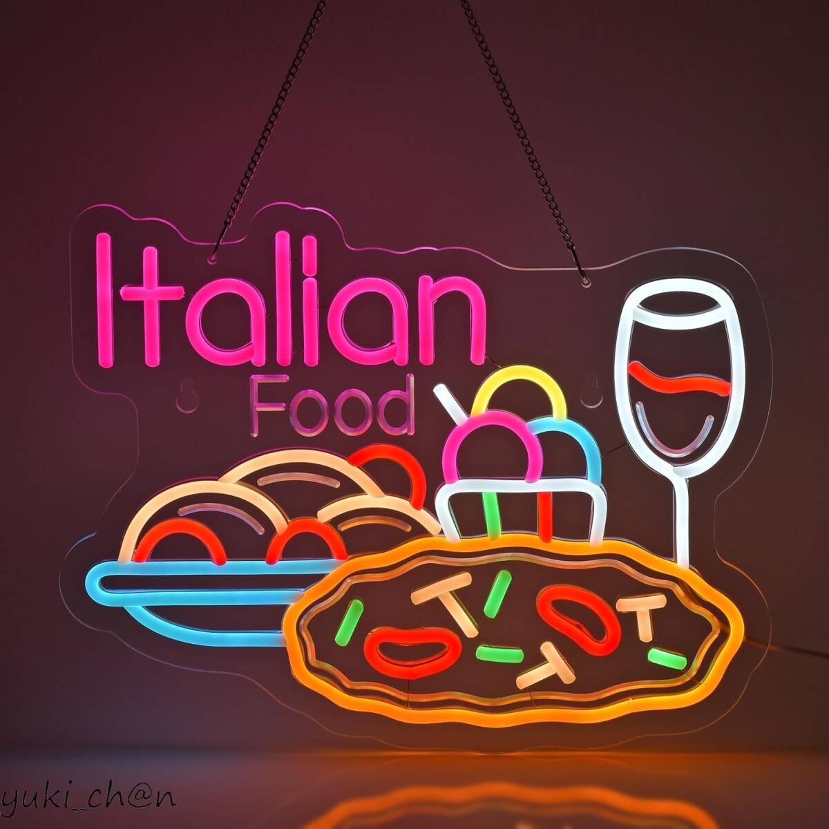 ITALIANFOOD イタリアンレストラン看板 ネオンサイン LED ネオンライト 装飾 多階段調光可 ネオン管ライト USBパワード39×30cm拍卖