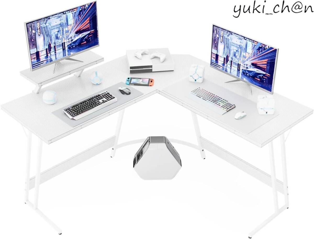 ゲーミングデスク L字デスク 幅130cm オフィスデスク 作業机 取外し可能なモニター台付き 省スペース 大型オフィスワークデスク ホワイト拍卖