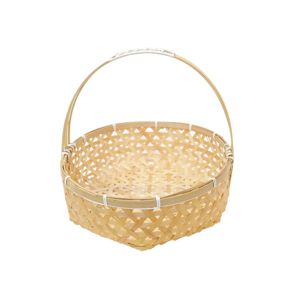 竹製 三つ目編み 一本手 丸籠 浅型 L 竹の収穫かご 篭拍卖