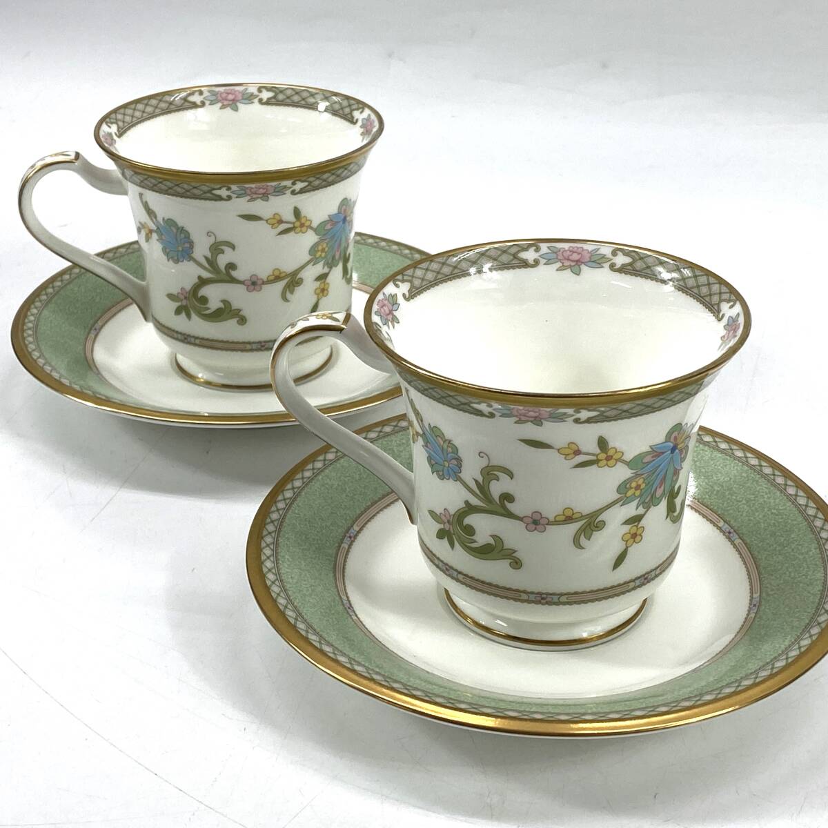 Noritake/ノリタケ カップ&ソーサー ペア /2客 YOSHINO/ヨシノ グリーン ボーンチャイナ 9983 25e菊MZ拍卖