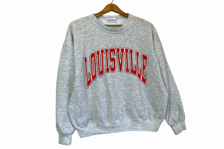 グッドスタイルUSA製ビンテージDodger LouisvilleカレッジロゴクルーネックスウェットトレーナーLグレーアメカジストリートr92拍卖