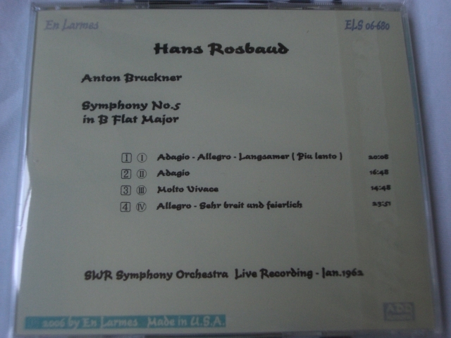 ロスバウト指揮!ブルックナー:交響曲第5番 。SWRso. 拍卖