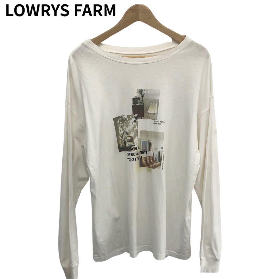 ローリーズファーム ホワイト 長袖 Tシャツ プリント 丸首 フリーサイズ拍卖