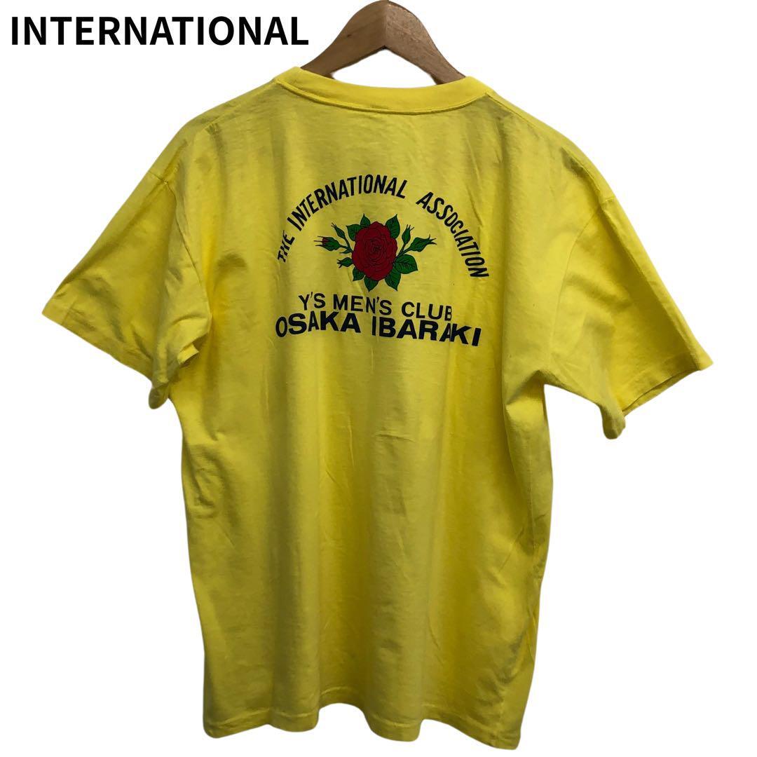 バックプリント 薔薇 Tシャツ 半袖 クルーネック イエロー 英字 ワンポイント拍卖