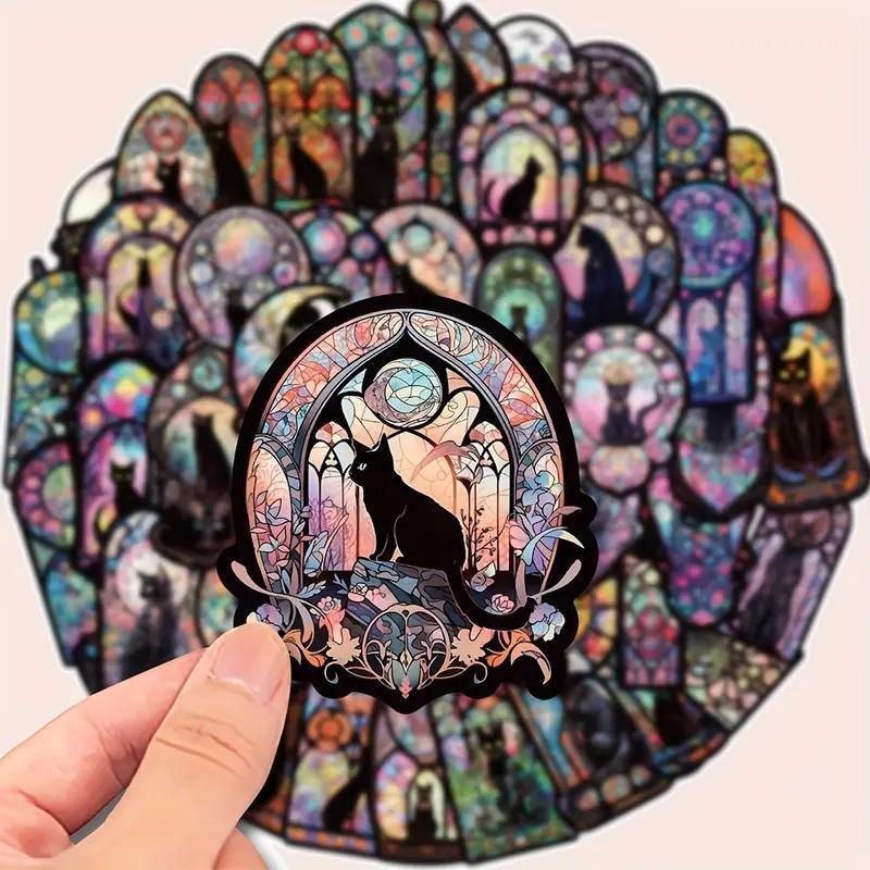 ☆ゴシック猫ステッカー 50枚 スマホ・文具・楽器・スーツケース・スノーボード等に! B拍卖