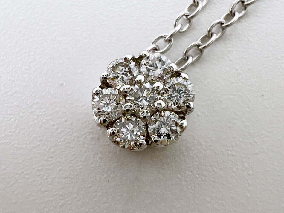 Ponte Vecchio ポンテヴェキオ PV ネックレス ダイヤ フラワー ペンダント 0.14ct K18 WG ホワイトゴールド 新品仕上げ拍卖