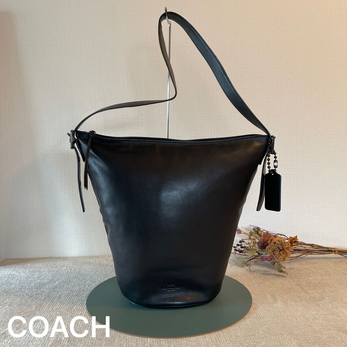 オールドコーチ ショルダーバッグ バケツ型 レザー 黒 COACH 本革 レディース メンズ 正規品 ブラック 肩掛け 斜めがけ 美品 かばん拍卖