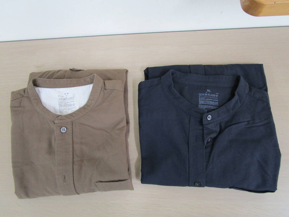 【無印用品 ノーカラーシャツ 茶、紺 2枚④】ファッション 上着 (茶)S-M メンズ (紺) XL レディース 綿100%【C8-3⑤】20250521+-拍卖