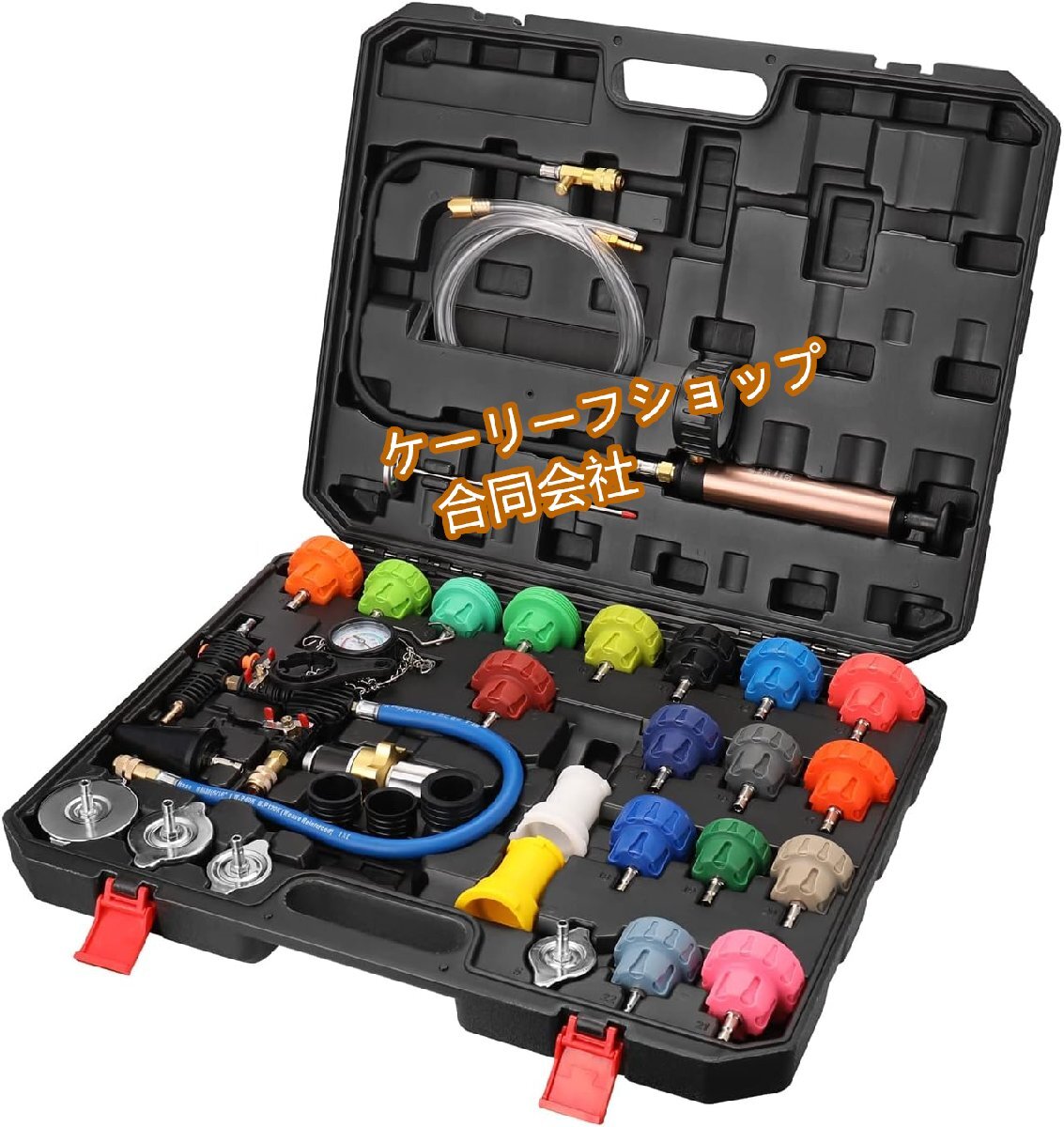 34ピース 自動車用ラジエーターテスターキット 冷却システム診断・真空充填・漏れ検査ツールセット 収納ケース付き (トラック/SUV対応)拍卖