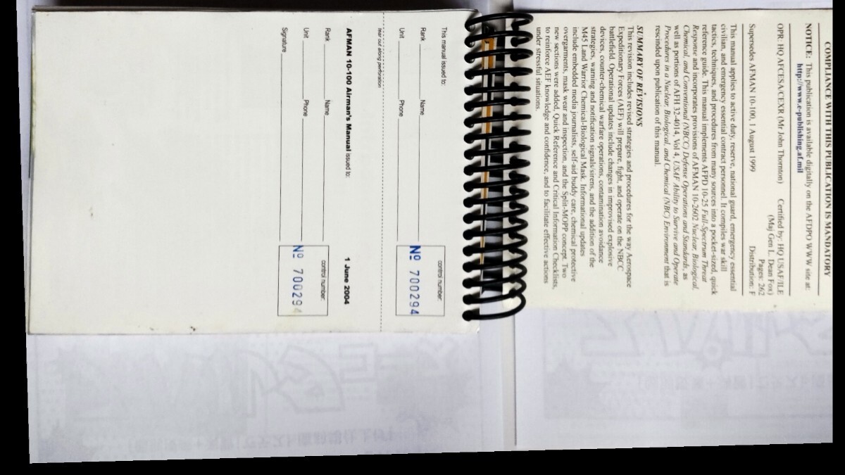 U.S.AIR FORCE airmans manual CRITICAL INFORMATION CHECKLIST 拍卖