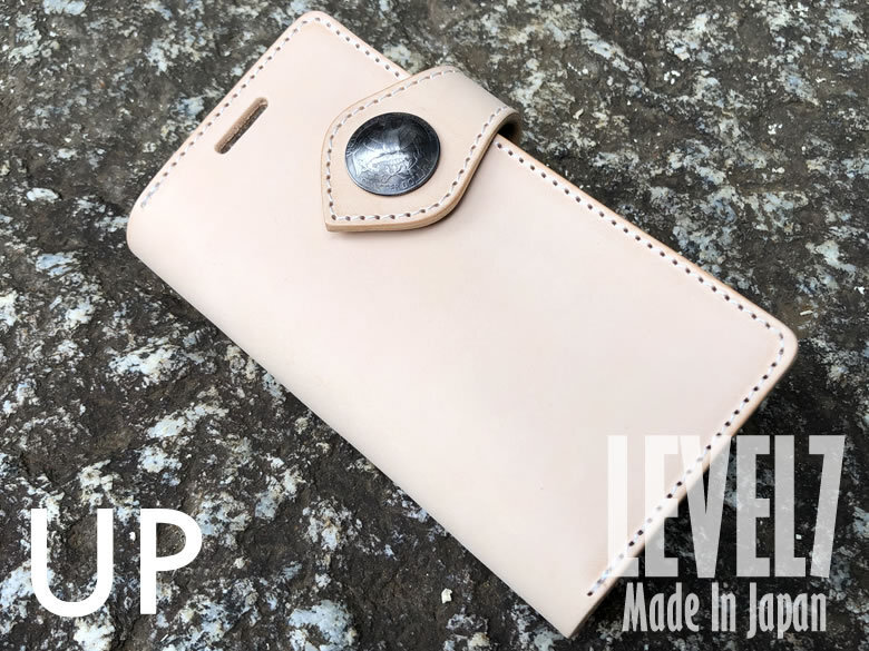 LEVEL7 各種iPhoneに対応 手帳型iPhoneケース 本革 ナチュラル コンチョ付 ベルト上部 ハンドメイド 日本製【受注生産】拍卖
