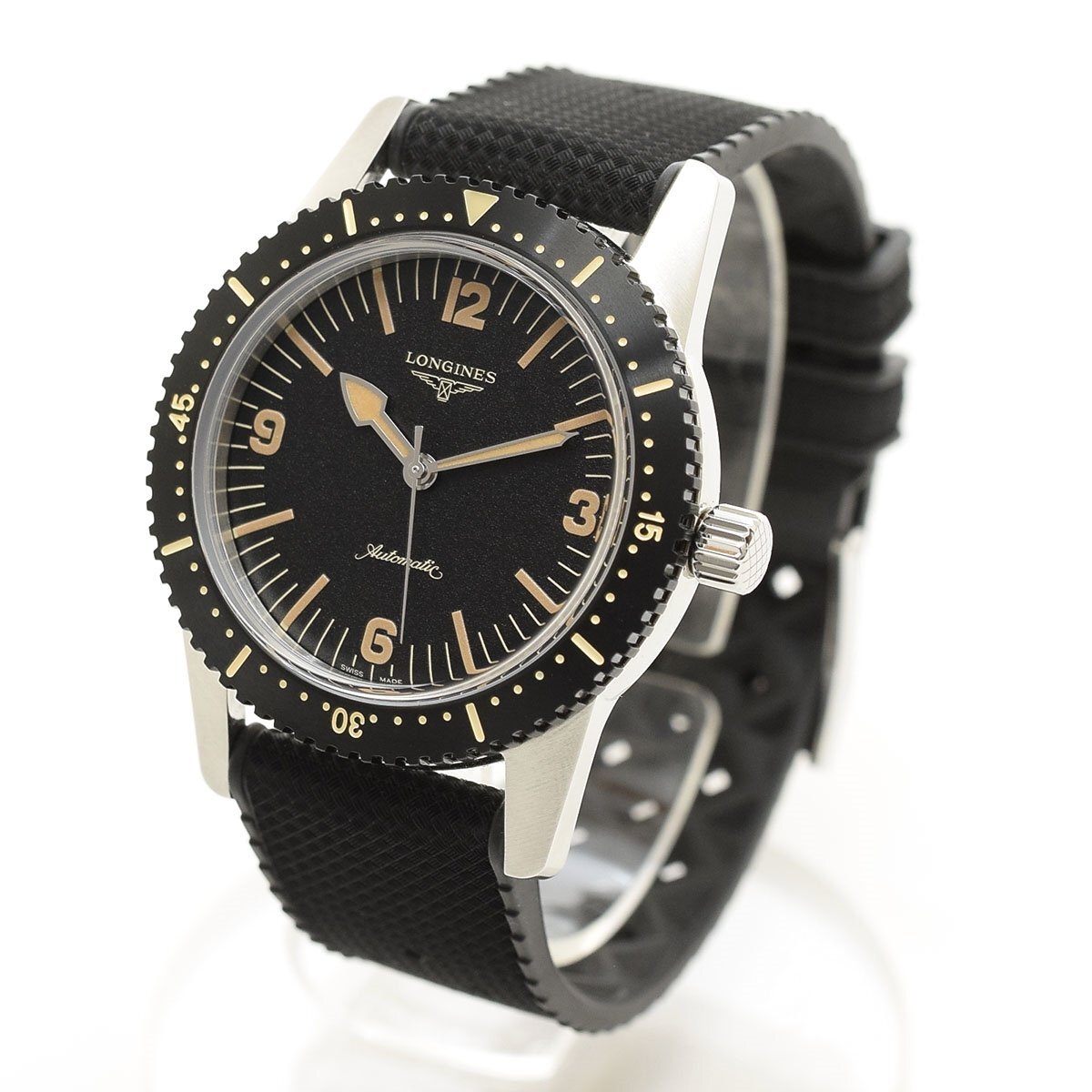 □549909 新品同様 LONGINES ロンジン AT 自動巻き腕時計 オートマチック ヘリテージ スキンダイバー 300m L28224569 42mm ブラック拍卖