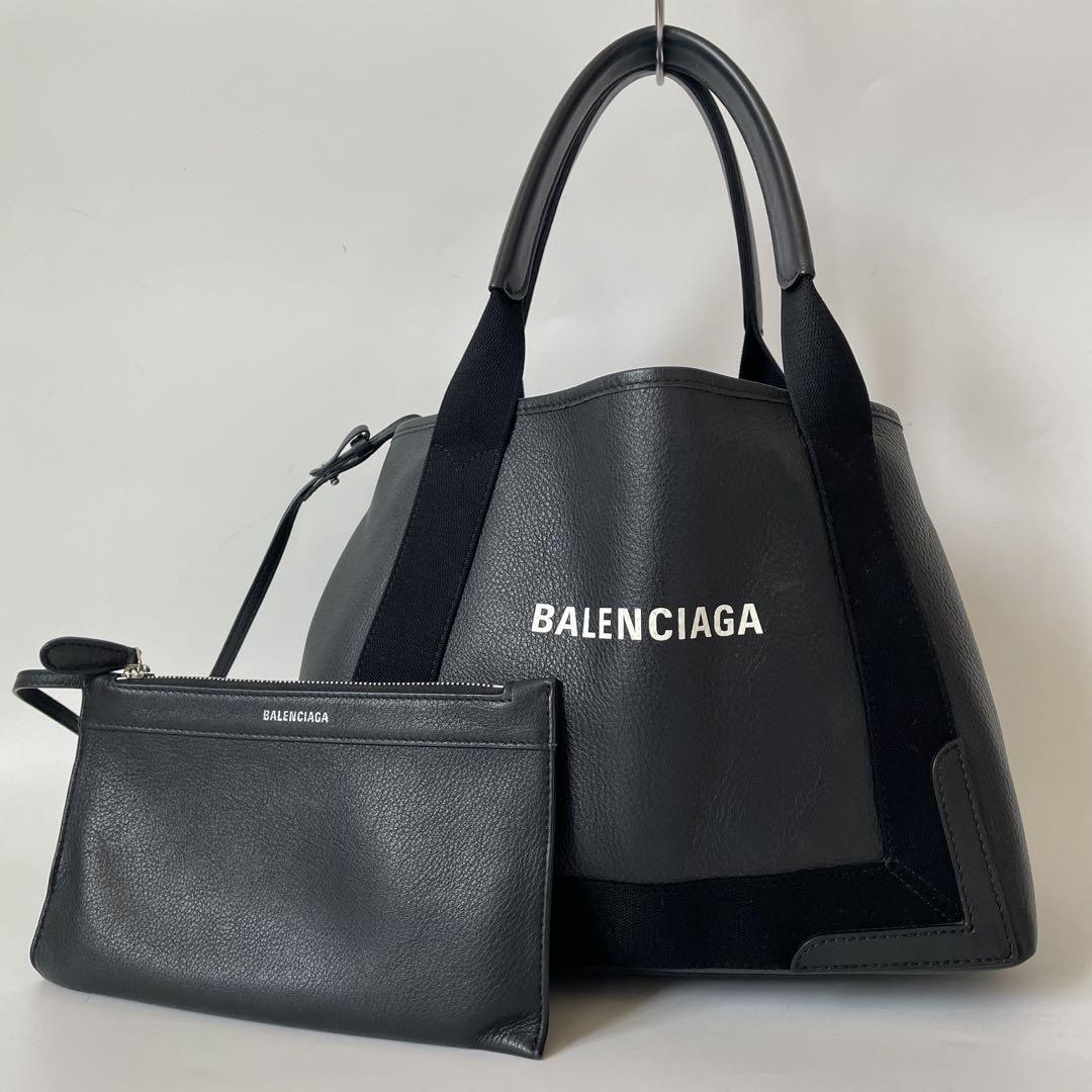 【極美品】BALENCIAGA バレンシアガ NAVY CABAS ネイビーカバス S トートバッグ 肩掛け オールレザー ブラック 黒 339933拍卖