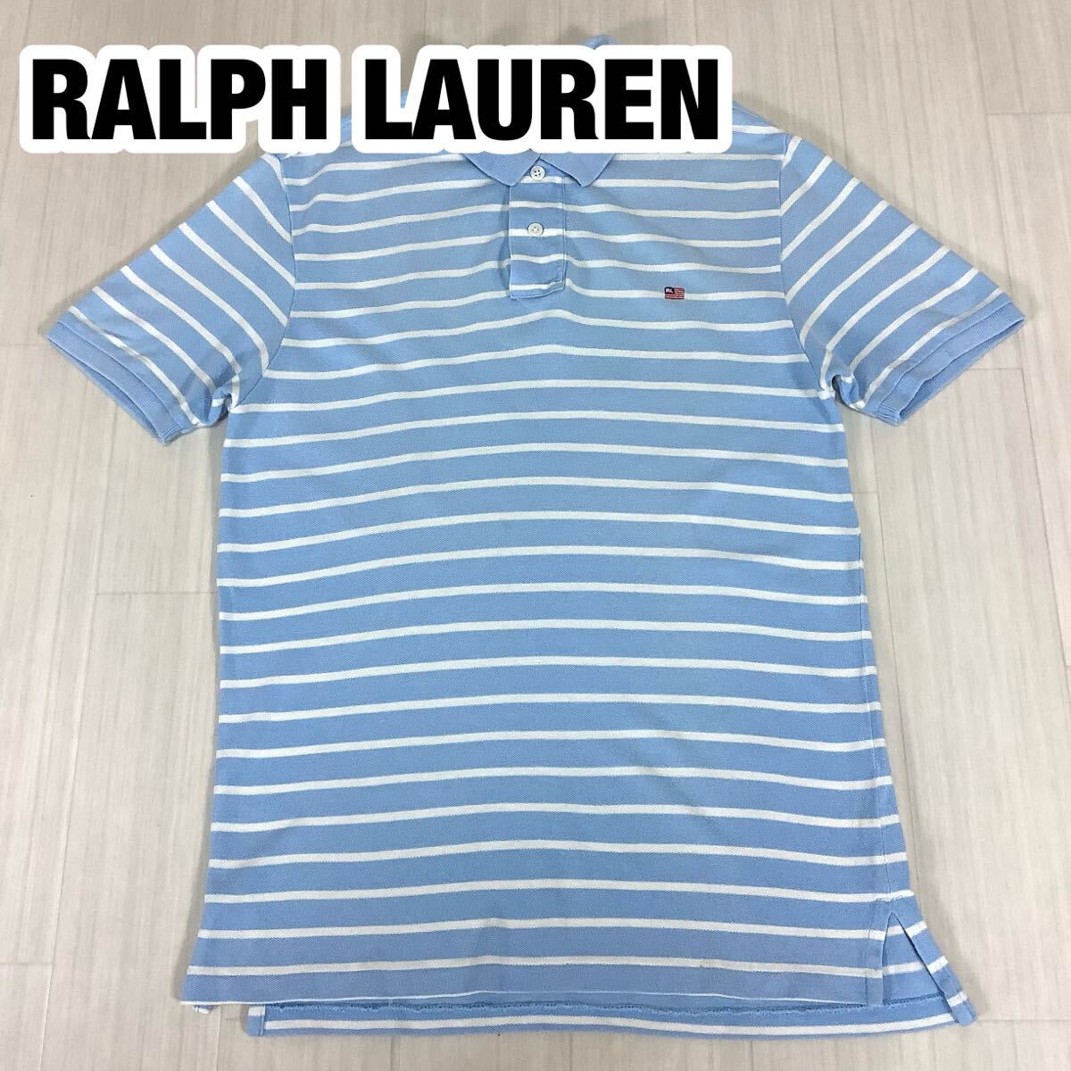 POLO JEANS CO. ポロジーンズ 半袖ポロシャツ M ボーダー ライトブルー 刺繍ロゴ 鹿の子拍卖
