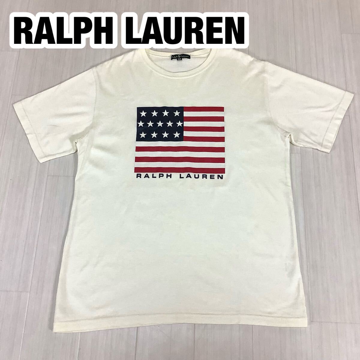 RALPH LAUREN ラルフローレン 半袖Tシャツ ボーイズ160 アイボリー ビッグプリント 星条旗拍卖
