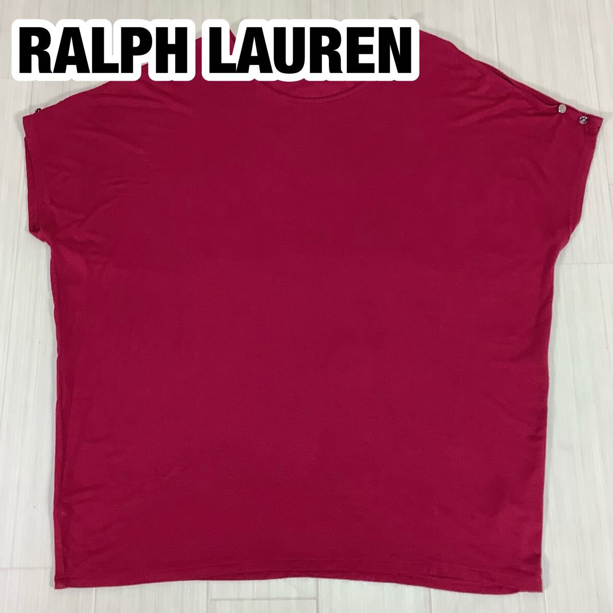 LAUREN RALPH LAUREN ローレンラルフローレン ノースリーブTシャツ レディースL ワインレッド 銀ボタン拍卖