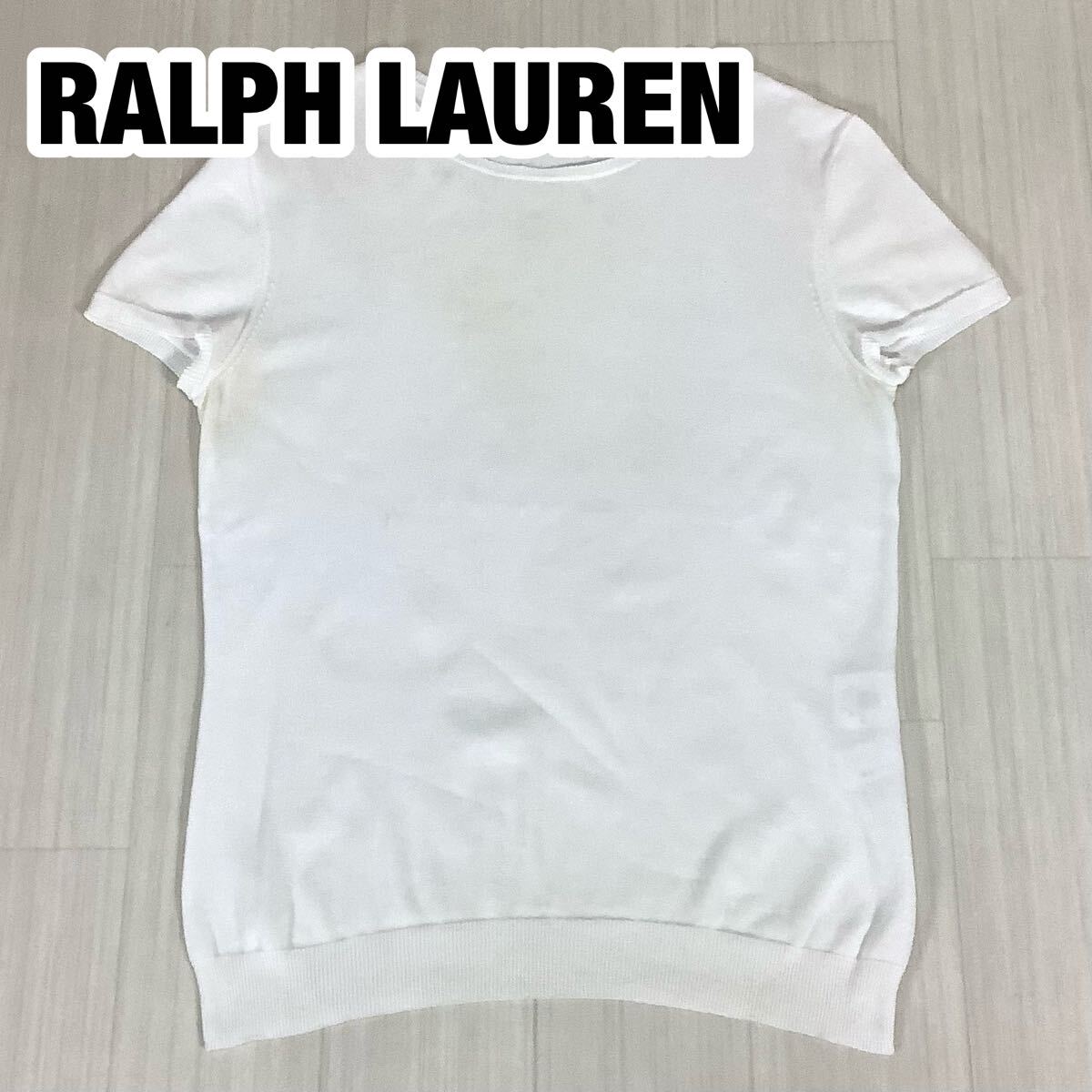 RALPH LAUREN ラルフローレン サマーセーター ニット 半袖Tシャツ レディースL ホワイト拍卖