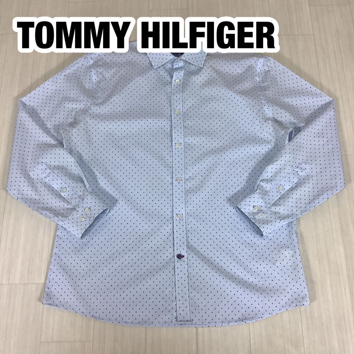 TOMMY HILFIGER トミーヒルフィガー 長袖シャツ 16.5 総柄 ライトブルー拍卖