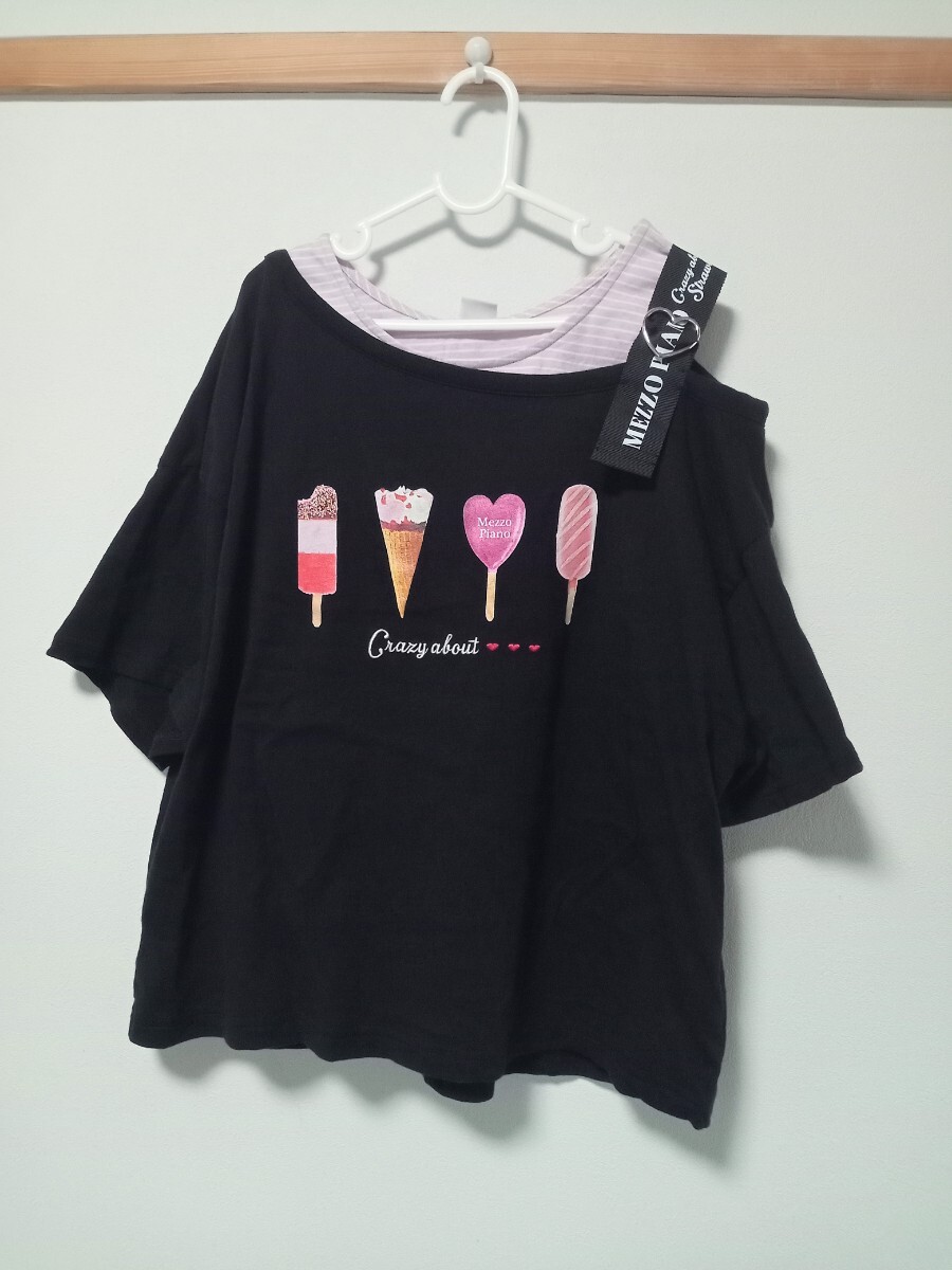 【美品】mezzo piano junior(メゾピアノ ジュニア)ロゴ ワンショルダー アイスプリント Tシャツ タンクトップ セット 150拍卖