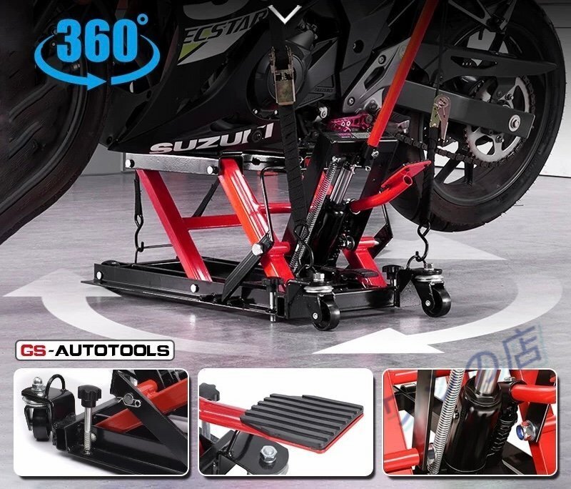 品質保証★バイクジャッキ バイク ジャッキ バイクリフト バイクスタンド 油圧式 足踏み式 耐荷重680kg拍卖