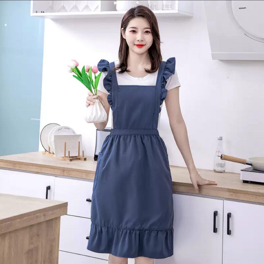 エプロン かわいい 撥水加工 フリル キッチン用品 ポケット付 プレゼント ブルーエプロン ハロウィン 新品 介護 ネイル 保育士拍卖