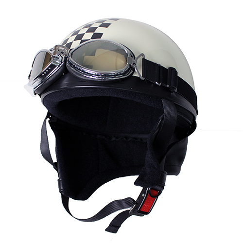 モトボワットBB ハーフ ヘルメット ビンテージ パールホワイト/チェッカー フリーサイズ 58-60cm未満 バイク拍卖