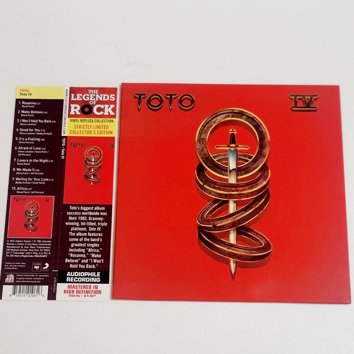 〈紙ジャケット仕様〉高音質 96kHz/24BIT CD TOTO - Toto Ⅳ コレクターズ・エディション 帯あり 音質高評価の2014年リマスター盤!拍卖