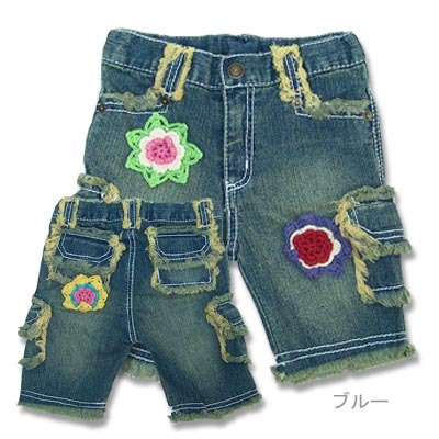 新品★Reckers ♪フラワーモチーフ ハーフデニムパンツ◆90cm拍卖