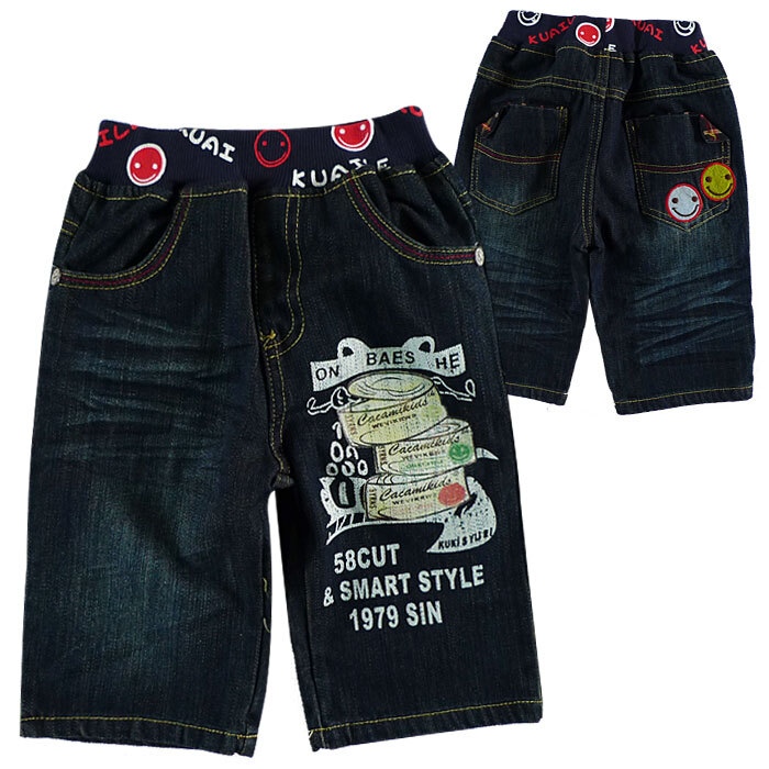 新品100★デニムハーフパンツ ニコちゃんマック可愛い♪100cmネイビー拍卖