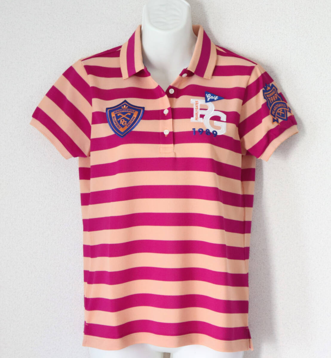 18,700円新品訳タグ付き【PEARLY GATES パーリーゲイツ】ワッペン刺繍 鹿の子 半袖ポロシャツ 1(M) v6966拍卖