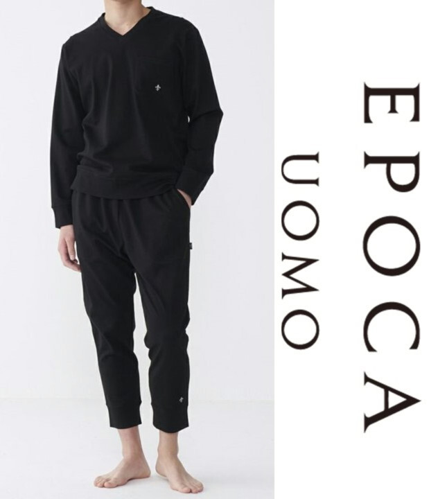新品タグ付き【EPOCA UOMO エポカ ウォモ】胸ポケ 脚長レッグ スウェット 上下セットアップ 黒 L v6897拍卖