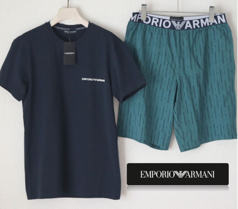 新品タグ付き【エンポリオアルマーニ】上下セットアップ 半袖Tシャツ ショートパンツ 紺緑 M(M-L) v7058拍卖
