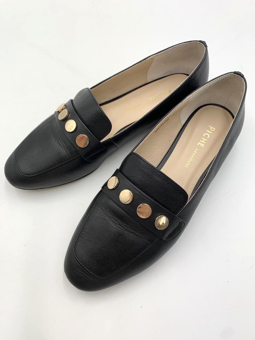 PICHE ABAHOUSE ピシェ アバハウス ソフト フラット ローファー シューズ size37/黒 ■■ ☆ feb2 レディース拍卖