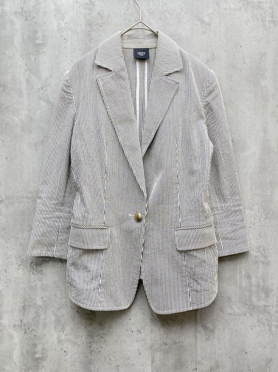 ゆうパケットOK VICKY ビッキー ストライプ ジャケット size1/白×黒 ■◇拍卖