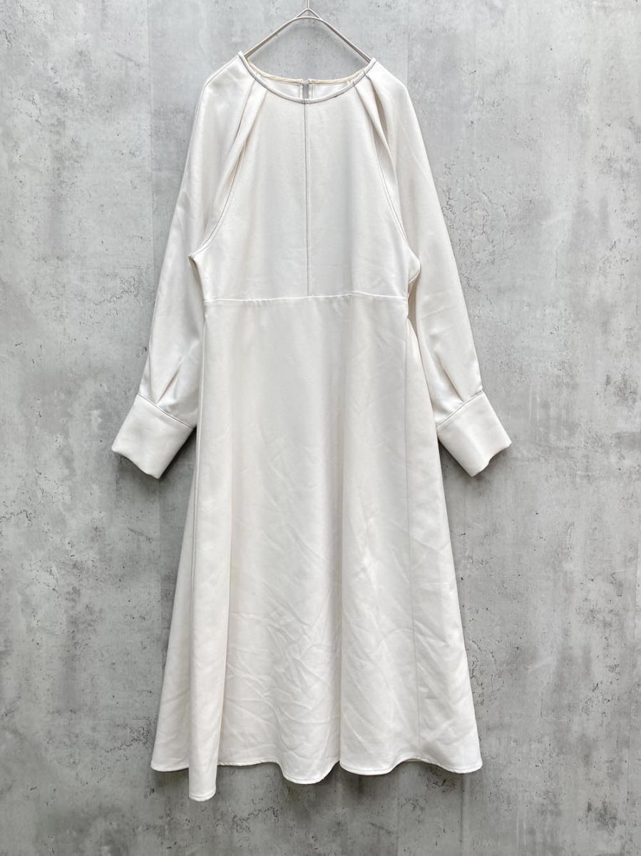 ゆうパケットOK OPAQUE.CLIP オペークドットクリップ 637-57327 配色ステッチ フィット&フレア ワンピース sizeS/ベージュ ■◇拍卖