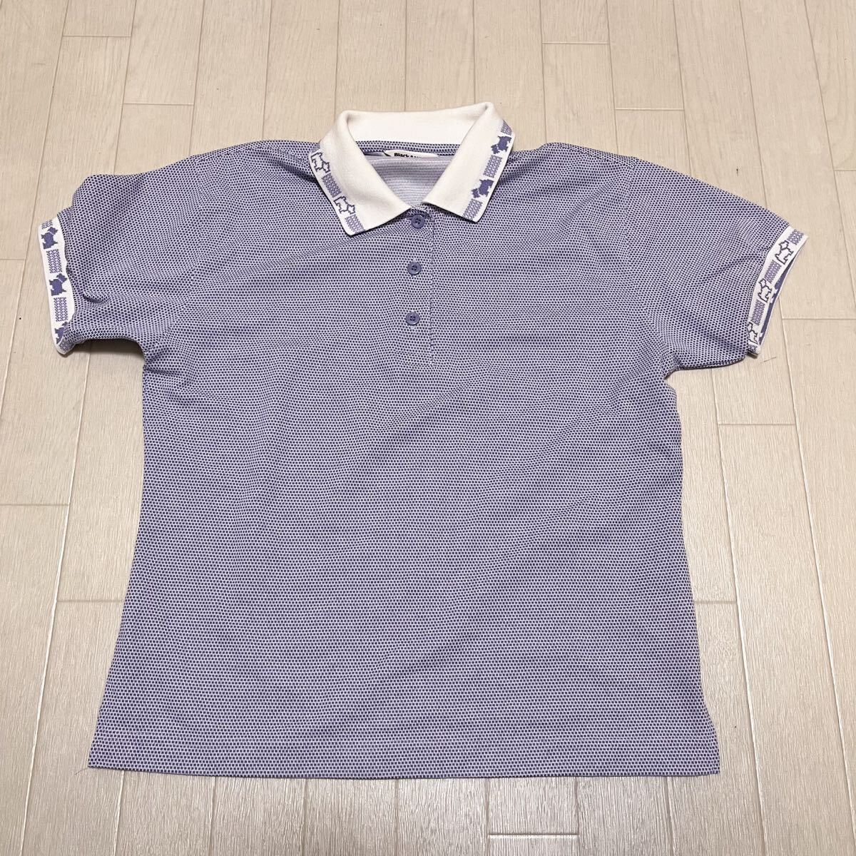 和748★ Black&White ブラックアンドホワイト 半袖 ポロシャツ GOLF ゴルフ M ブルー ホワイト レディース拍卖