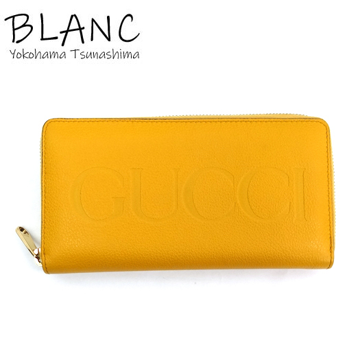 グッチ ロゴエンボス ジップアラウンドウォレット ラウンドファスナー長財布 レザー イエロー 黄色 658691 GUCCI 横浜BLANC拍卖