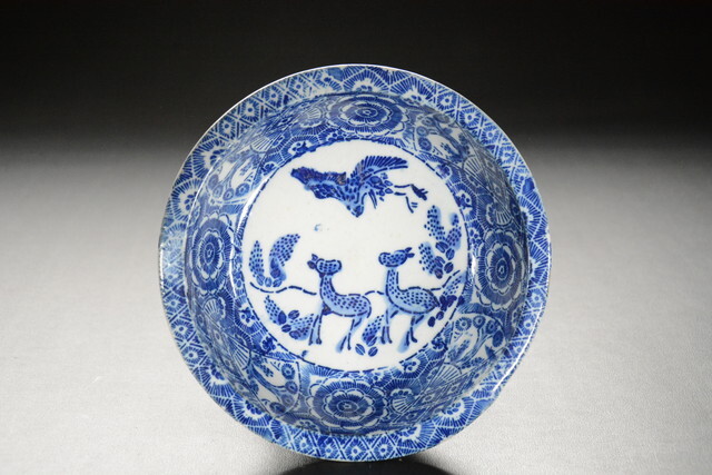 古い鉢 鹿 0519-1 検索用語→A明治印判花幾何学懐石料理丼拍卖