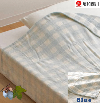 昭和西川 爽やかタオルケット ギンガムチェック ブルー シングルサイズ 140×190cm拍卖