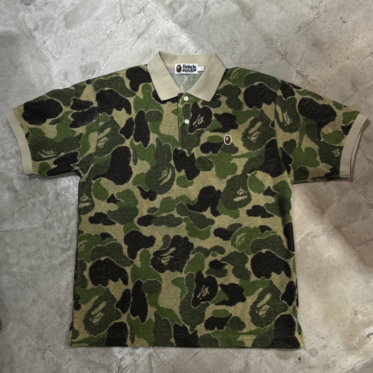 A BATHING APE 25ss ABC CAMO PILE JACQUARD RELAXED FIT POLO SHIRT GREEN SIZE-S アベイシングエイプ カモ パイル ポロシャツ BAPEベイプ拍卖