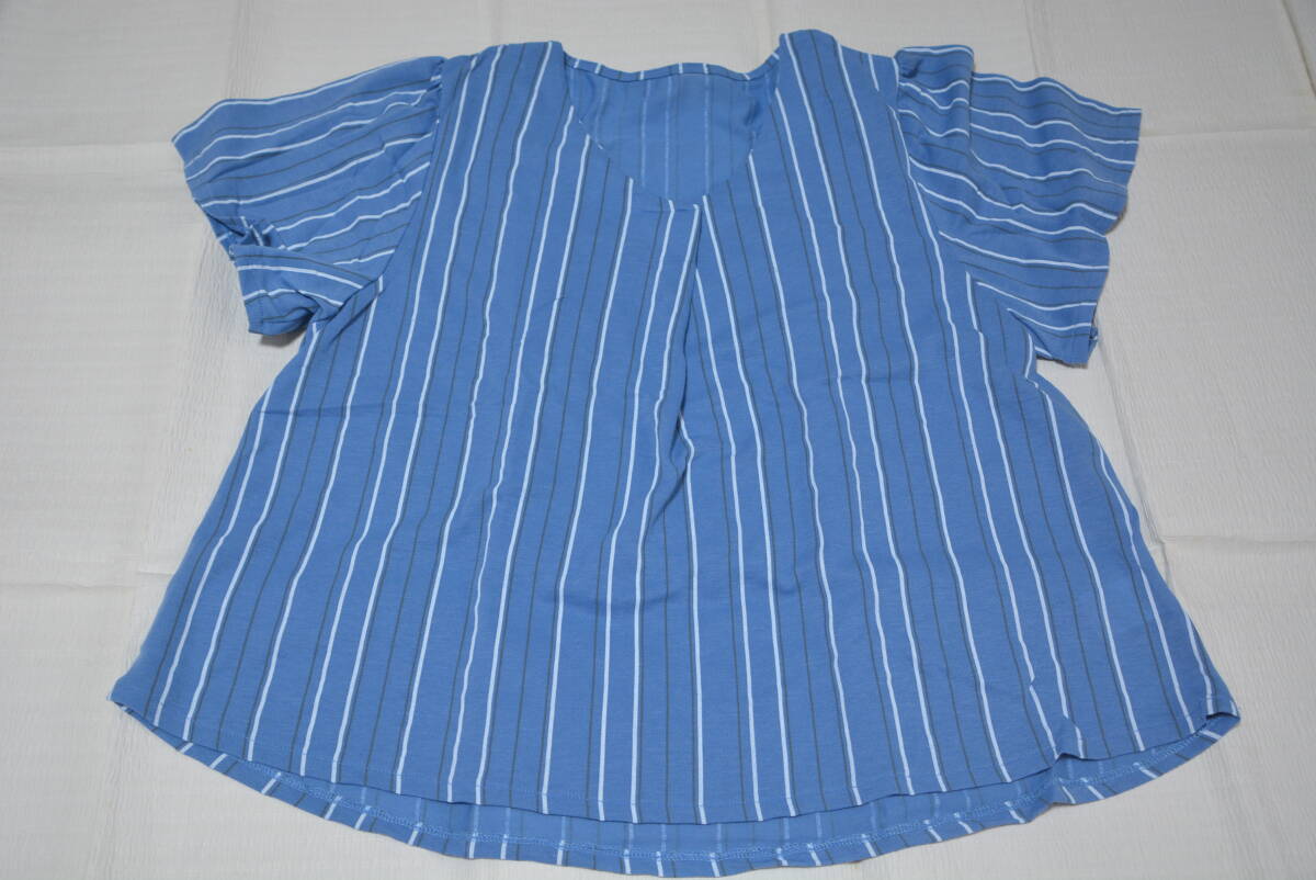 未使用 サイズLL ブルー系プルオーバー 半袖 ストライプ拍卖