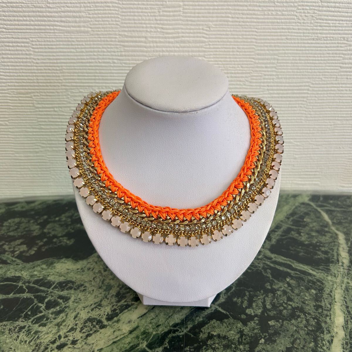 【新品】デザインコードチョーカー★ビジュー オレンジ×ゴールド ネックレス アクセサリー ゴージャス パーティー ドレス拍卖