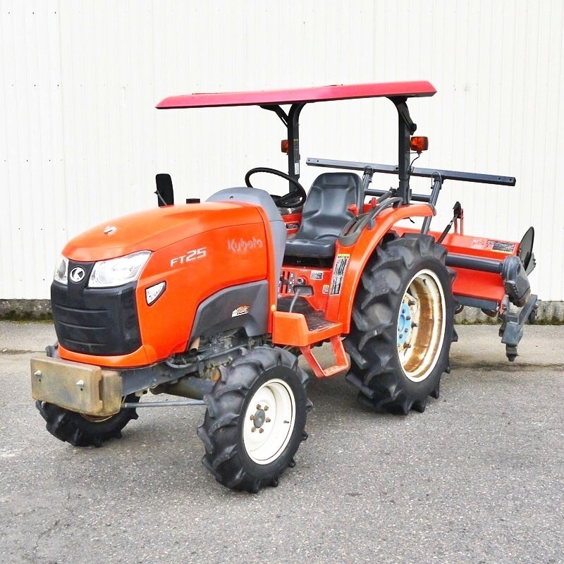 【新潟】クボタ トラクター FT25F 25馬力 795時間 正転/逆転 PTO キャノピー 屋根 自動水平 モンロー ロータリ 4WD パワステ 中古 倉庫保管拍卖